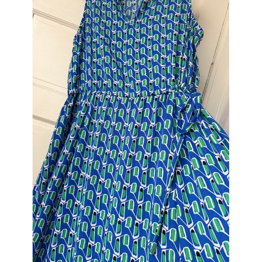 Anne Klein Blue & Green Geometric Sleeveless Maxi Dress Cinched Waist Office Lg - Picture 10 of 17